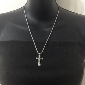Crucifix Small Pendant Stainless Steel w/Stainless Steel 22” Long Chain. NWT.